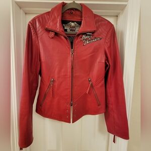 Harley Davidson Red Leather Woman's Jacket Size Small